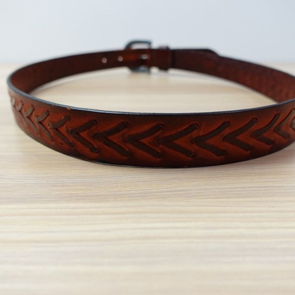 Belt Mens Brown‎ Leather Western Buckle 36 Laced Medieval Full Grain Cowhide USA - Picture 4 of 12